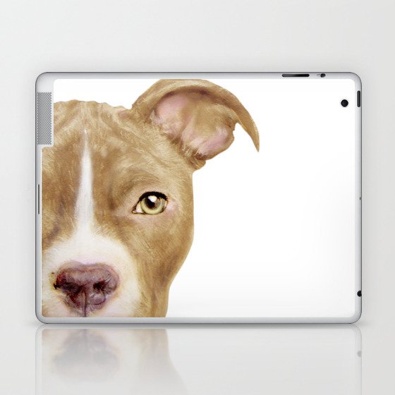 pitbull light brown dog illustration original painting print laptop ipad skin by miartdesigncreation