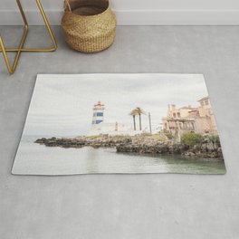 Travel Photography Art Print in Cascais | The Blue Lighthouse by the Sea in Portugal  Area & Throw Rug