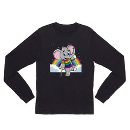 Rainbow Elephant - Cute Elephantidae Long Sleeve T Shirt | Beginner, Dancing, Unicorn, Rainbow, Kindergarten, Kindergarden, Ears, Color, Graphicdesign, Illustration 