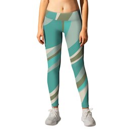Trippy Dream Retro Modern Abstract Pattern in Vintage Turquoise Teal and Olive Green  Leggings