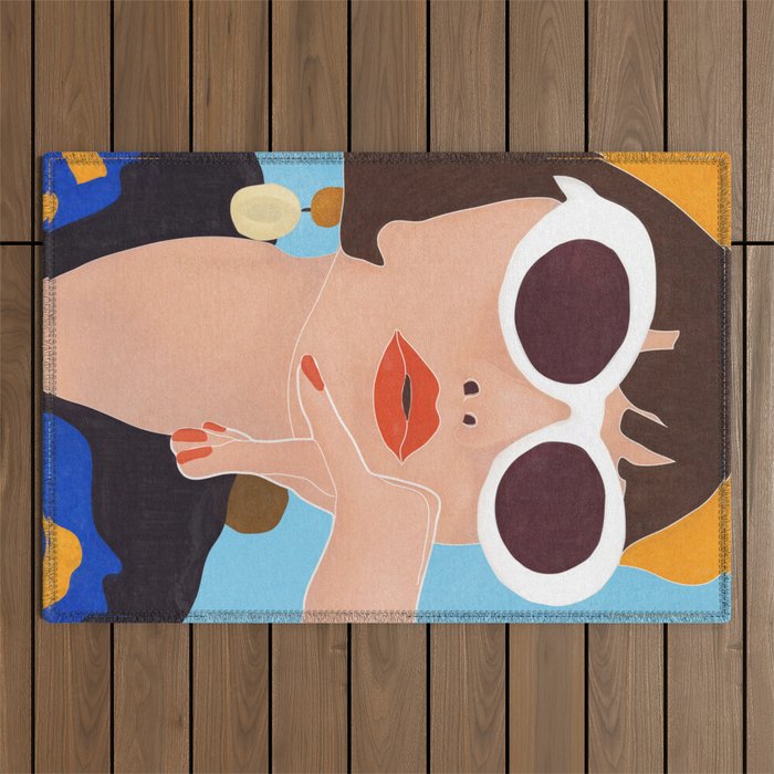 Colorful Woman Portrait 2 Outdoor Rug
