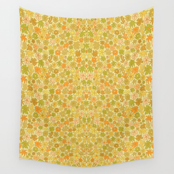 tropical flower power retro 70s pattern by surfy birdy  Wall Tapestry