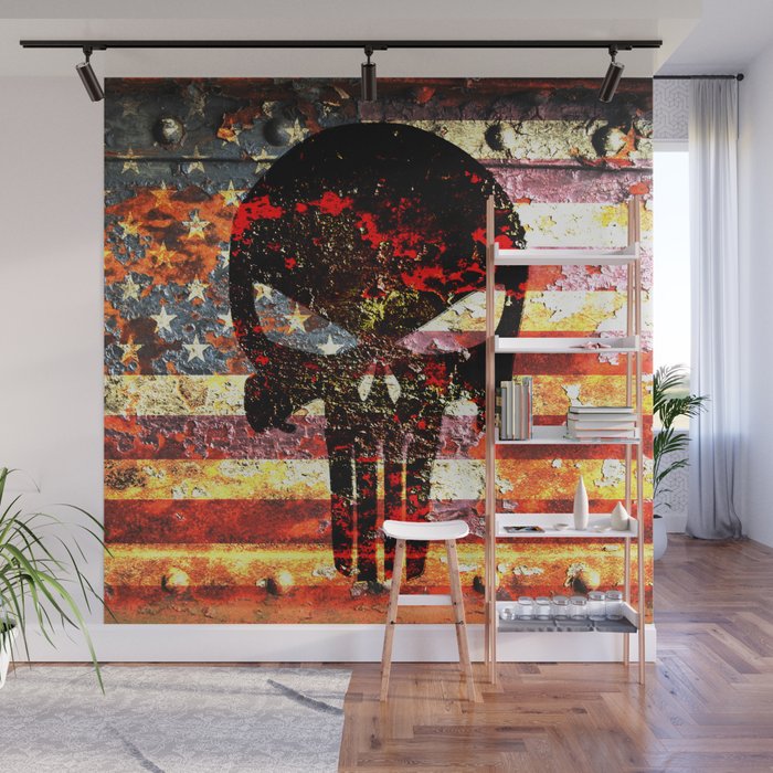 Skull On Rusted American Flag Wall Mural By Molonlabecreations Skull On Rusted American Flag Wall Mural By Molonlabecreations