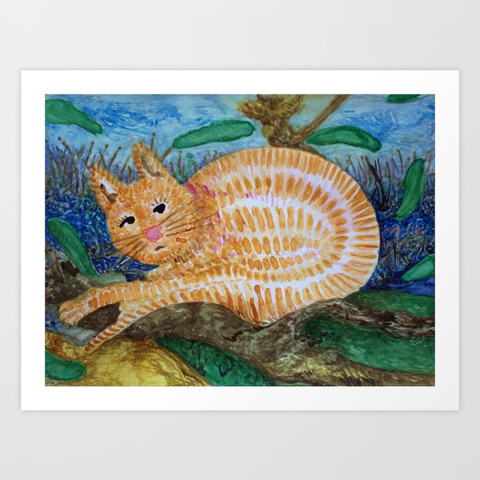 Orange Cat Curled Up Art Print