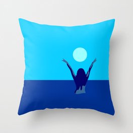 Blue sky and moon is calling me.. Throw Pillow