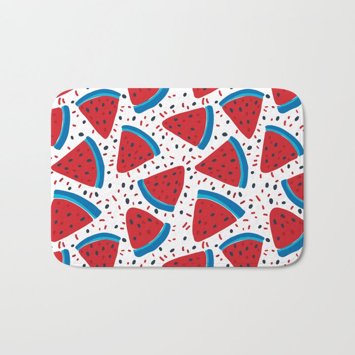 Cute pattern with colorfull watermelon and shapes on white background Bath Mat