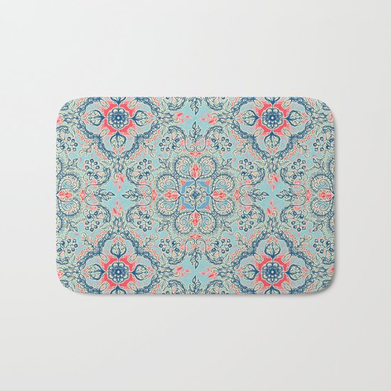 Gypsy Floral in Red & Blue Bath Mat