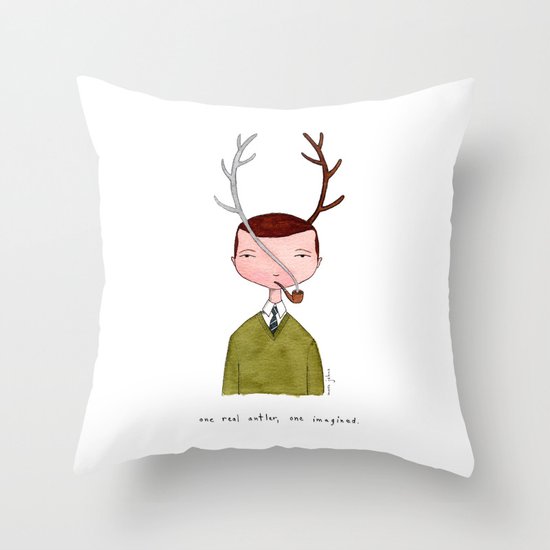 One real antler, one imagined Throw Pillow