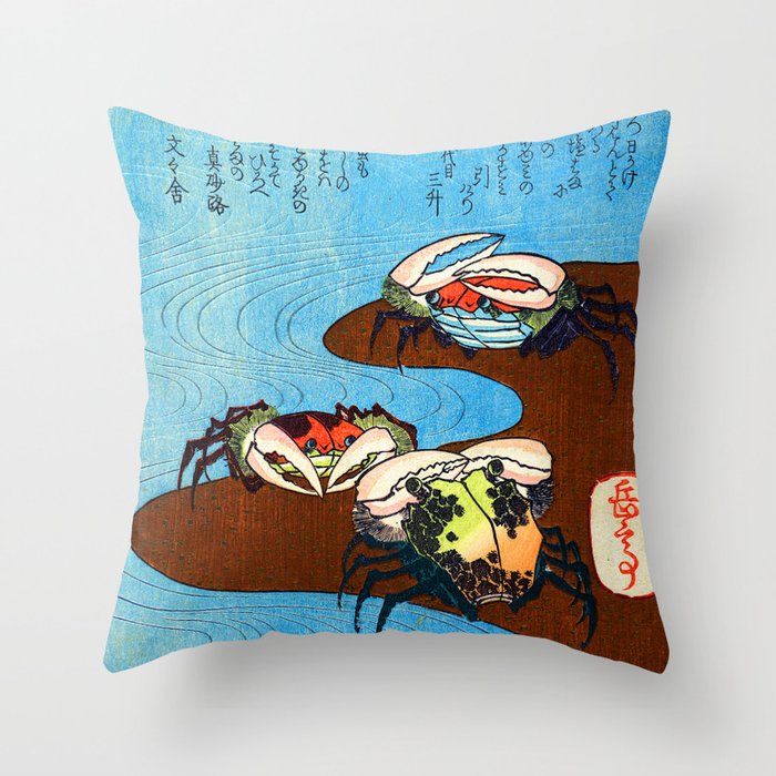 Crabs Near the Water's Edge print by Yashima Gakutei Throw Pillow