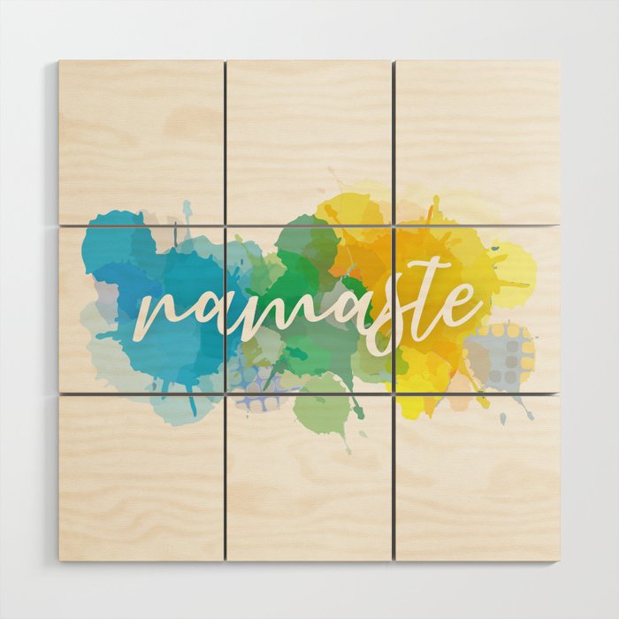 Namaste quote in watercolor paint splatter Wood Wall Art
