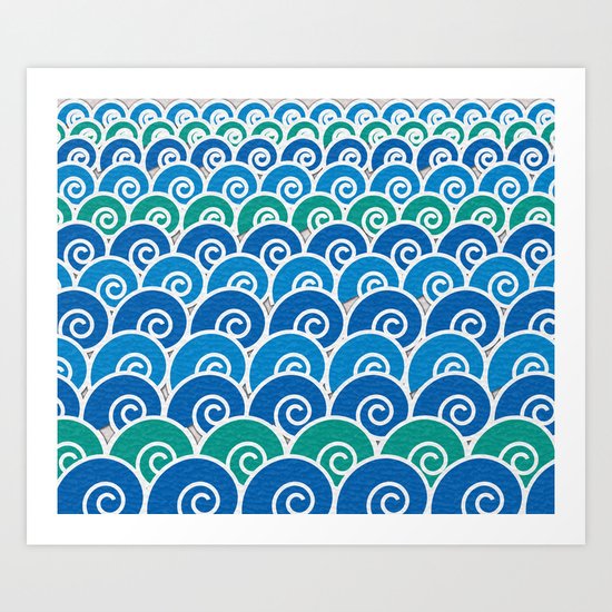 Blue Beach Waves Art Print
