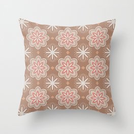 Geometric vintage floral in neutral beige colors tile pattern Throw Pillow