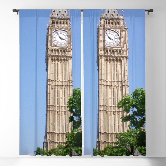 Great Britain Photography - Big Ben By A Green Tree Blackout Curtain