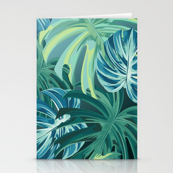 Tropical Monstera Palm Leaves on Teal Stationery Cards