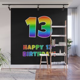 [ Thumbnail: HAPPY 13TH BIRTHDAY - Multicolored Rainbow Spectrum Gradient Wall Mural ]