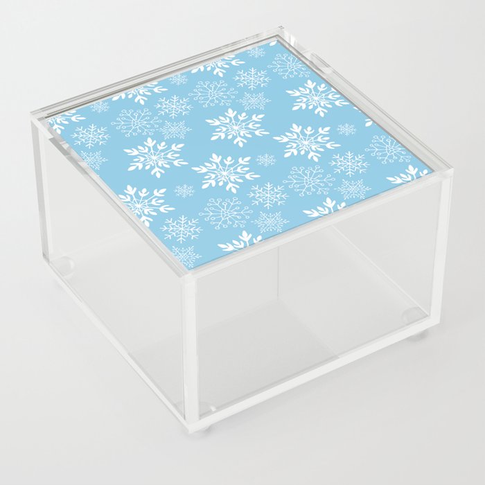 Christmas Pattern White Turquoise Snowflake Acrylic Box