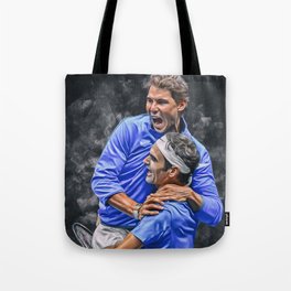 Roger Federer and Rafa Nadal. Digital artwork print. Tennis and Fedal fan art gift. Tote Bag