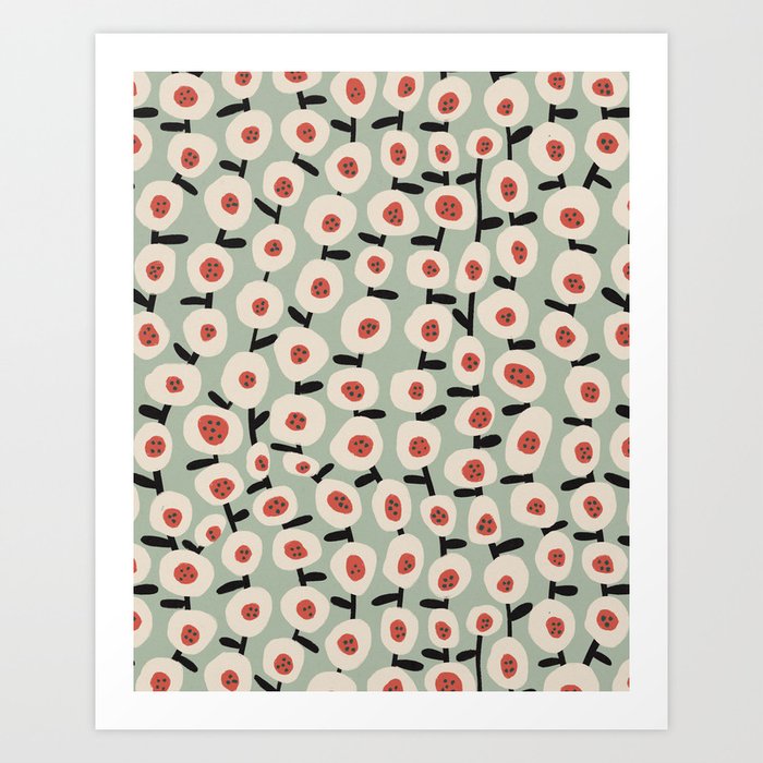 Dots & Flowers #1 Art Print
