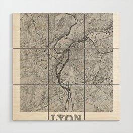 Lyon city map sketch Wood Wall Art