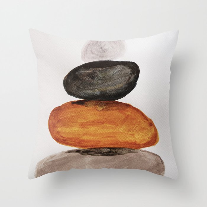 Yoga decor stacking pebbles earth tones Throw Pillow by