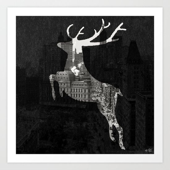 Deer City Collage 1 Art Print