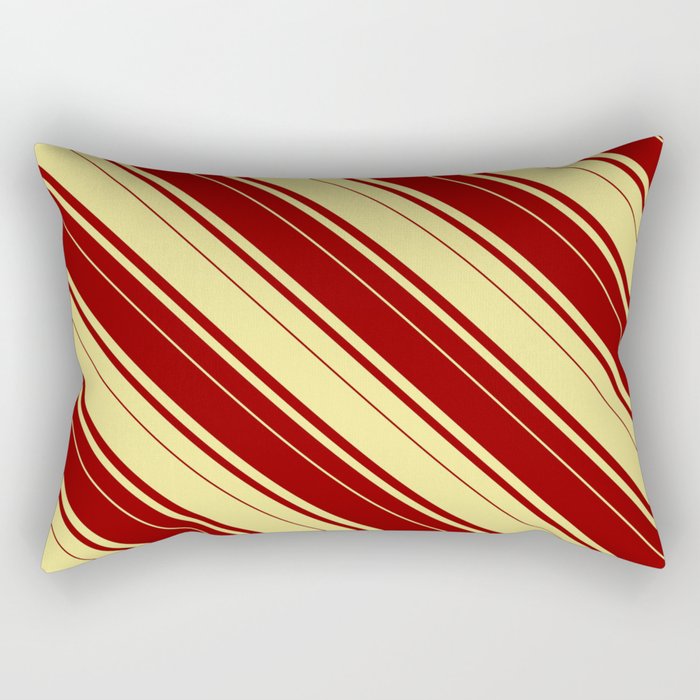 Dark Red & Tan Colored Pattern of Stripes Rectangular Pillow