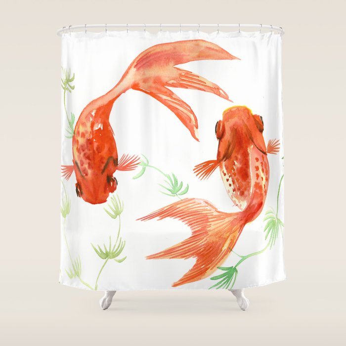 Koi Fish Feng Shui Goldfish Art Two Fish Shower Curtain By