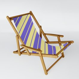 [ Thumbnail: Tan and Slate Blue Colored Lines/Stripes Pattern Sling Chair ]