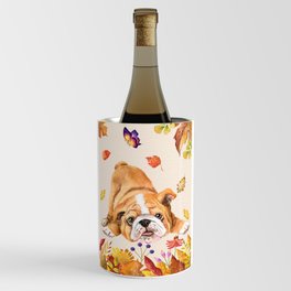 Cute Bulldog In Autumn Wine Chiller