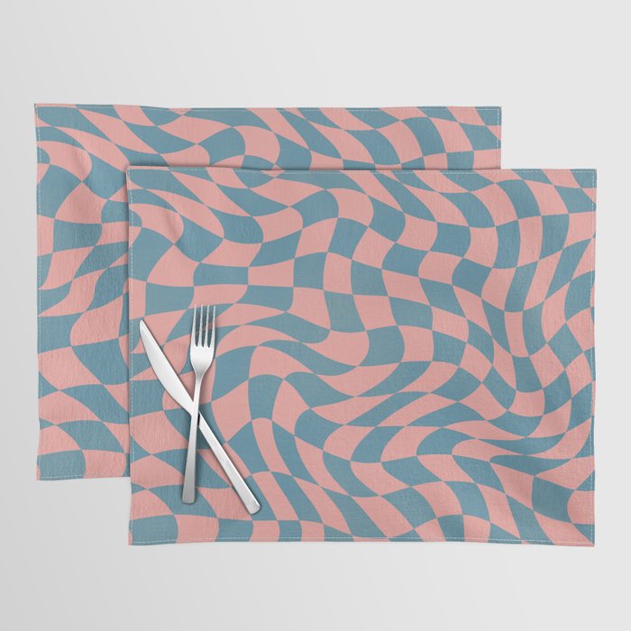 Warp checked coral pink and blue Placemat