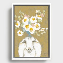 Modern Farmhouse Sheep with Dahlia Flowers Framed Canvas