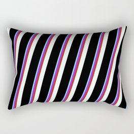 [ Thumbnail: Light Sky Blue, Purple, Red, Mint Cream, and Black Colored Lined/Striped Pattern Rectangular Pillow ]