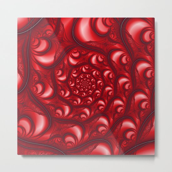 Fractal Web in Red White and Black Metal Print