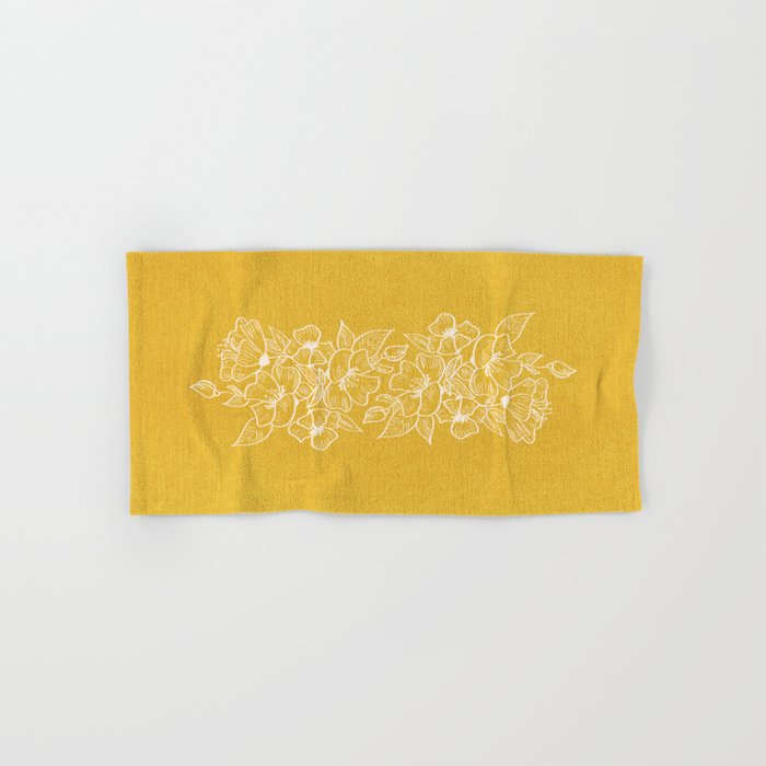 Scandinavian Brushed Gold Floral Ornament | Tropical Line Art Hand & Bath Towel