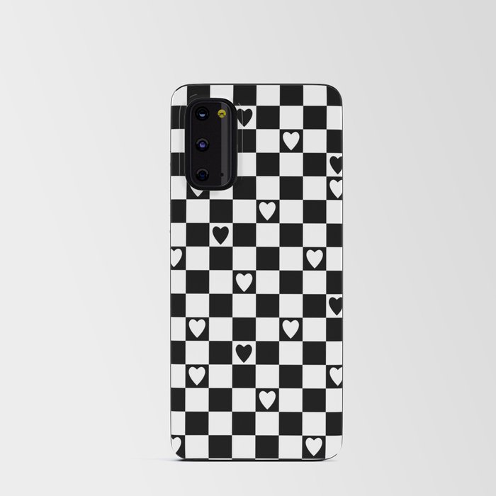 Checkered hearts black and white Android Card Case