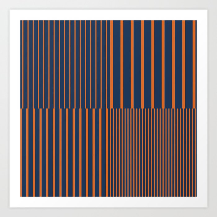Stripes Pattern and Lines 8 in Navy Blue Orange Art Print