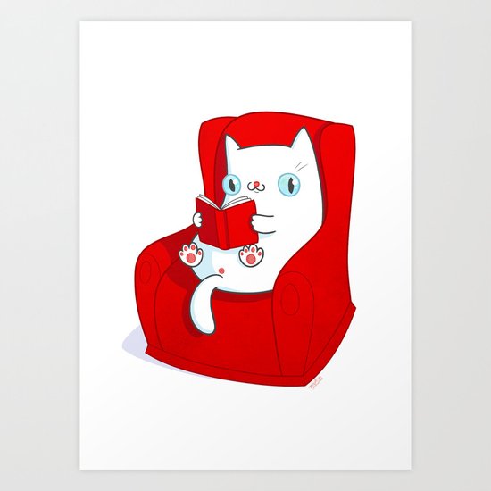 Kitty Loves Reading Art Print