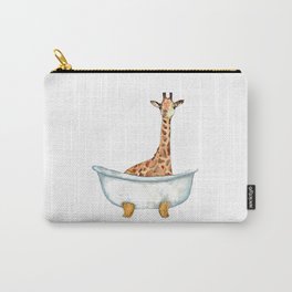 Giraffe taking bath watercolor painting print art bathroom room washroom wall poster decor modern baby african safari wild animal bathtub Carry-All Pouch