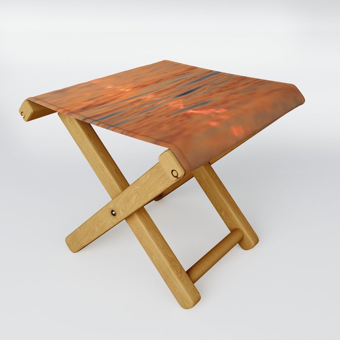 Abstract Orange Ocean Waves Sunset Folding Stool