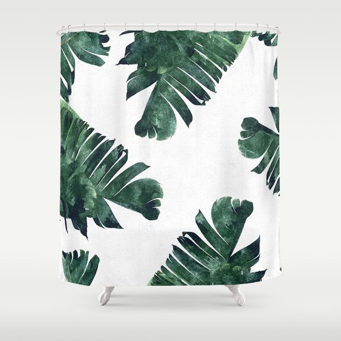 Banana Leaf Watercolor Painting, Tropical Nature Botanical Palm Illustration Bohemian Minimal Luxe Shower Curtain