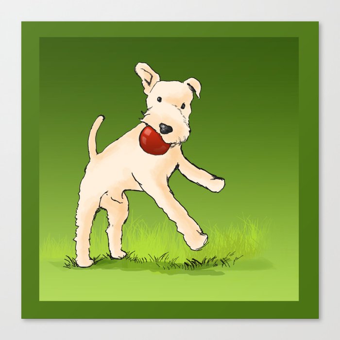 Terrier playing with ball Canvas Print