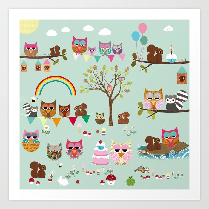 Owl Park Collage Nursery Decoration Art Print By Claudiaschoen Owl Park Collage Nursery Decoration Art Print By Claudiaschoen