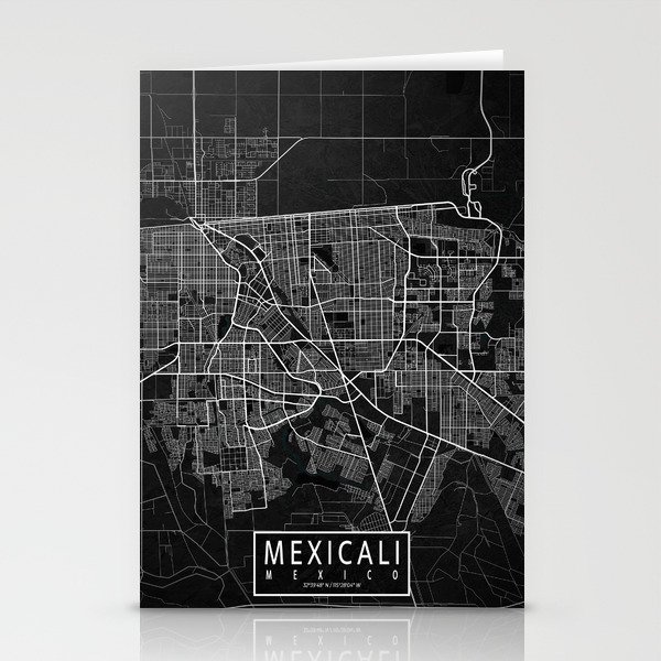 Mexicali City Map Baja California, Mexico - Dark Stationery Cards
