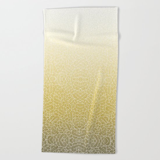 Ombre yellow and white swirls doodles Beach Towel