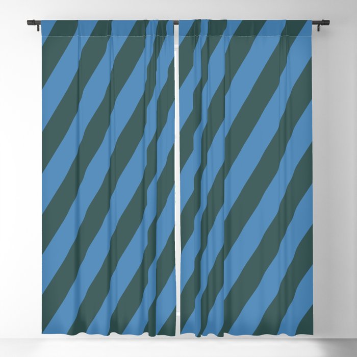 Dark Slate Gray and Blue Colored Striped/Lined Pattern Blackout Curtain