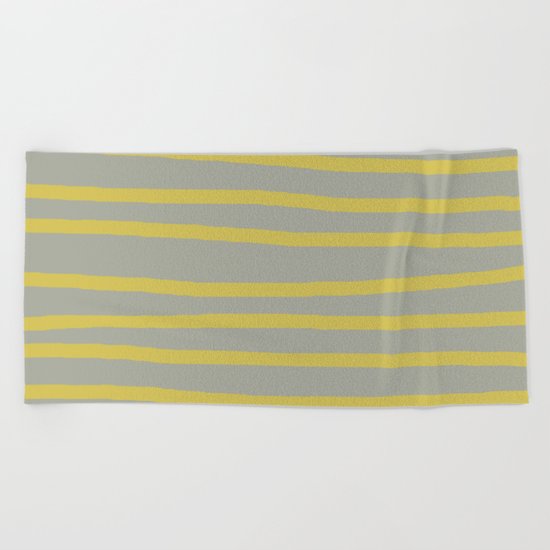 Simply Drawn Stripes in Mod Yellow Retro Gray Beach Towel