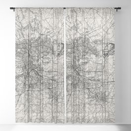 Kraków - Poland - Black and White Map Sheer Curtain