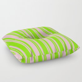 [ Thumbnail: Pink & Green Colored Lined/Striped Pattern Floor Pillow ]