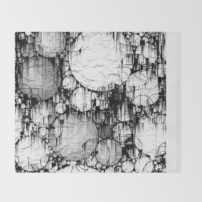 Glitch Black White Circle Abstract Throw Blanket By