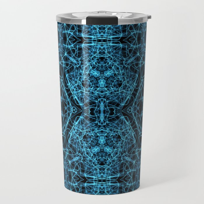 Liquid Light Series 31 ~ Blue Abstract Fractal Pattern Travel Mug